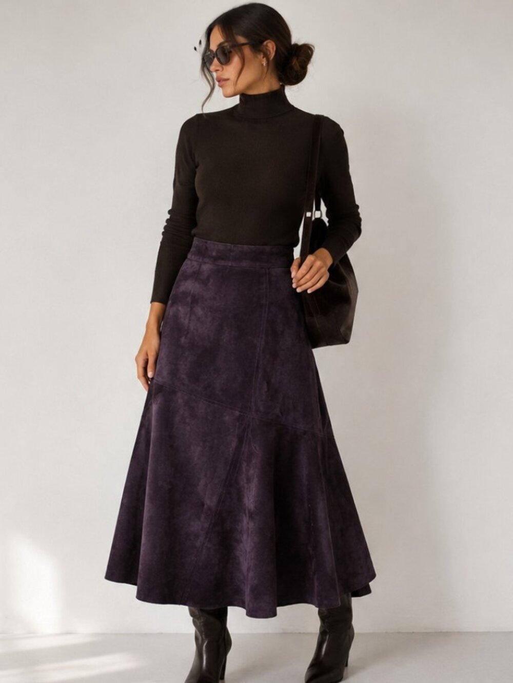i.e. Women’s 100% Leather Suede Midi Skirt Size 16 Dark Purple A-Line